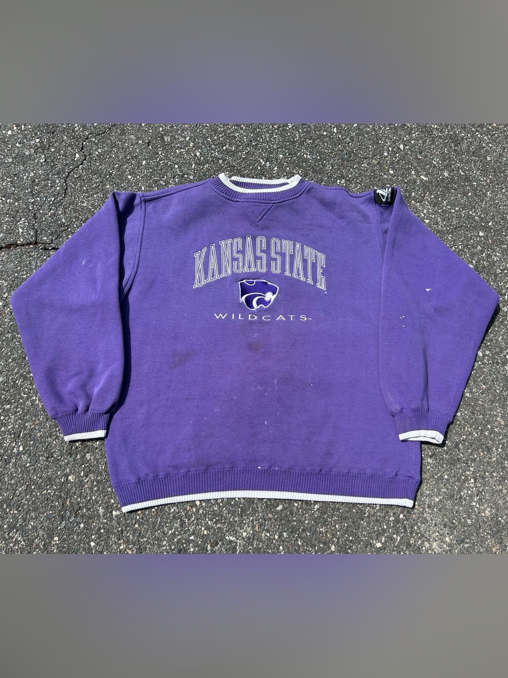 Vintage 90s Logo Athletic Kansas State Wildcats Purple Crewneck Sweatshirt XL